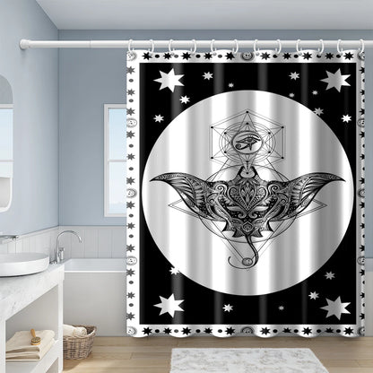 Sun Moon Stars Decorative Pattern Shower Curtains Bathroom Curtain Frabic Waterproof Polyester Bath Curtain with Hooks