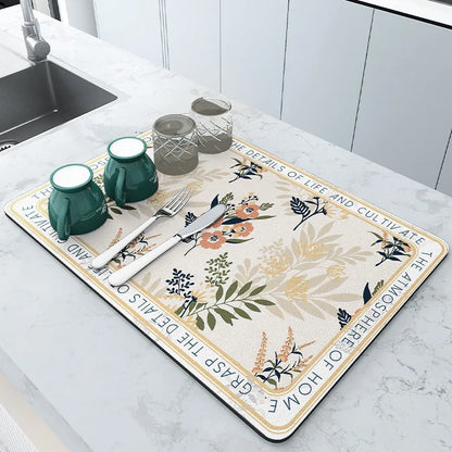Super Absorbent Coffee Mat Draining Coffee Dish Drying Mat Quick Dry Bathroom Tableware Hide Stain Rubber Backed Absorbent Mat