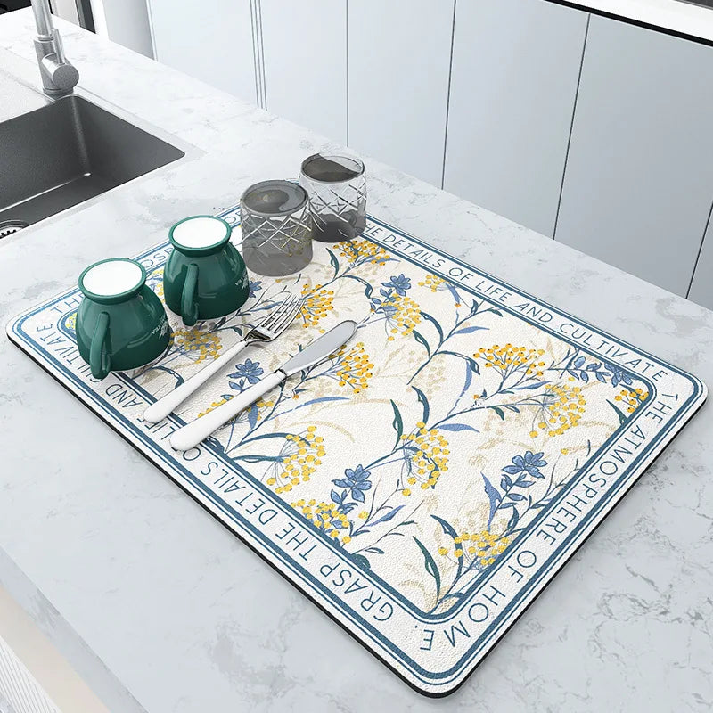 Super Absorbent Coffee Mat Draining Coffee Dish Drying Mat Quick Dry Bathroom Tableware Hide Stain Rubber Backed Absorbent Mat