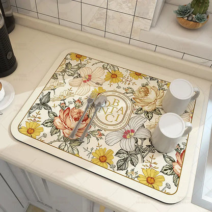 Super Absorbent Coffee Mat Draining Coffee Dish Drying Mat Quick Dry Bathroom Tableware Hide Stain Rubber Backed Absorbent Mat