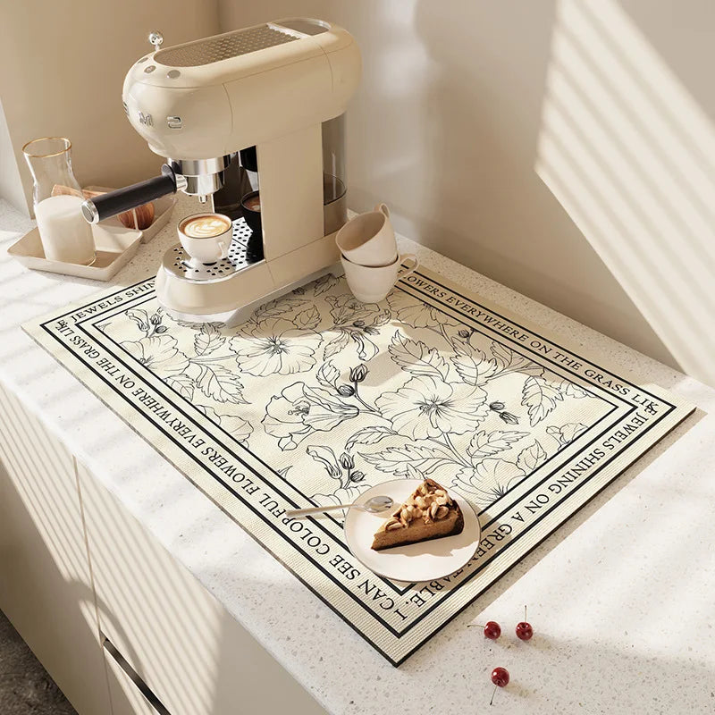 Super Absorbent Coffee Mat Draining Coffee Dish Drying Mat Quick Dry Bathroom Tableware Hide Stain Rubber Backed Absorbent Mat