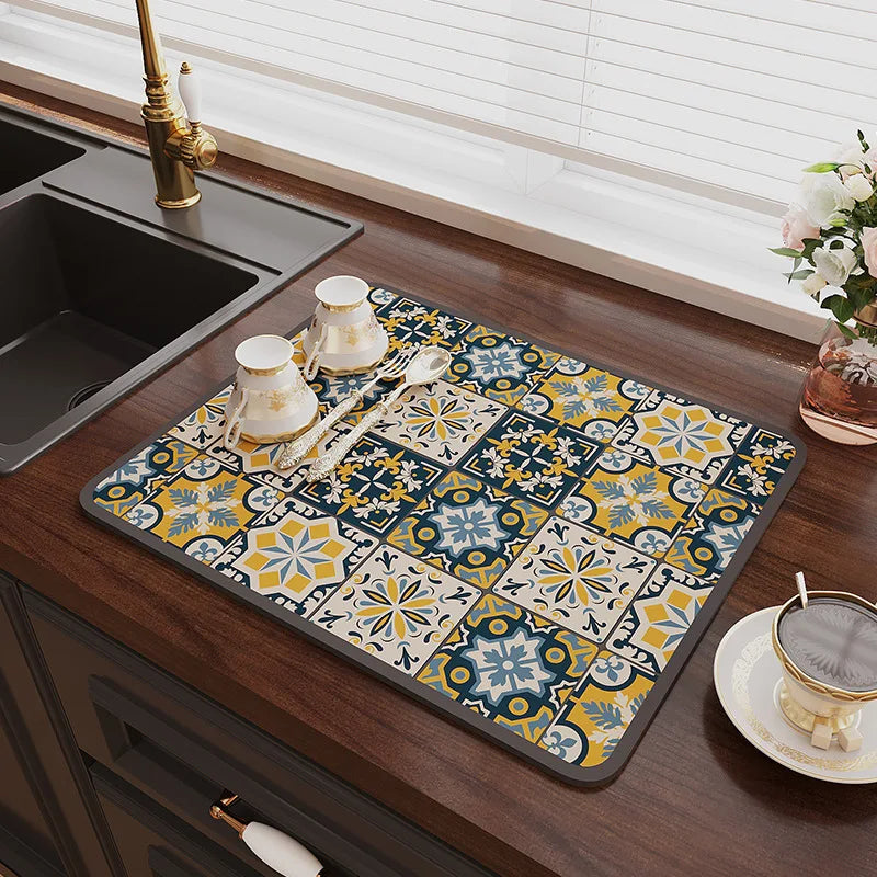 Super Absorbent Coffee Mat Draining Coffee Dish Drying Mat Quick Dry Bathroom Tableware Hide Stain Rubber Backed Absorbent Mat