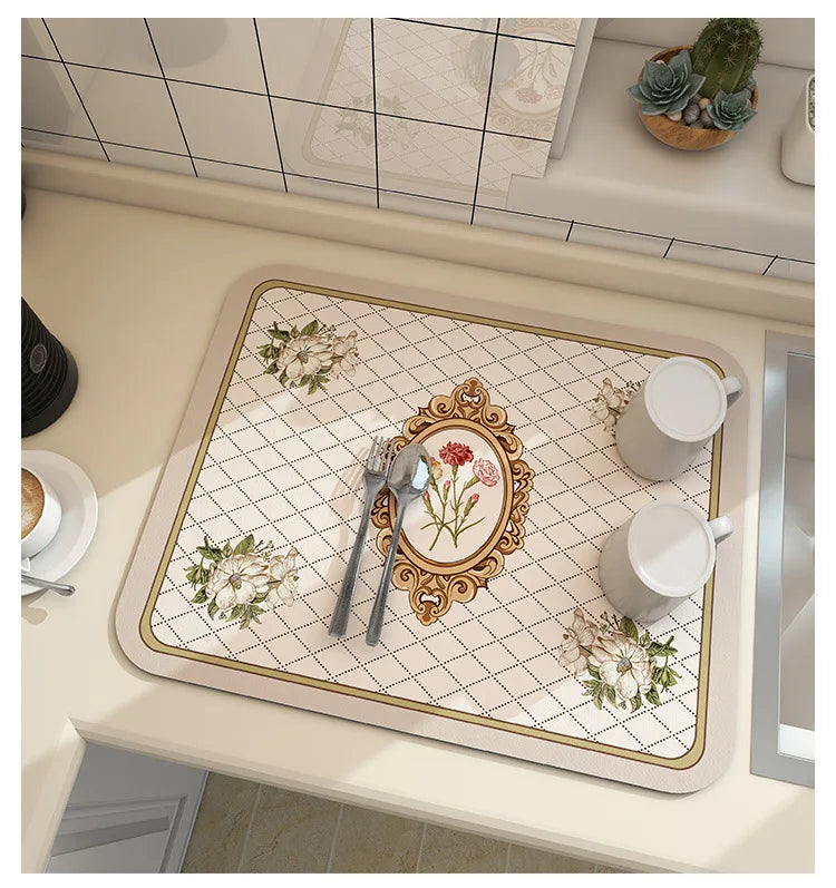 Super Absorbent Coffee Mat Draining Coffee Dish Drying Mat Quick Dry Bathroom Tableware Hide Stain Rubber Backed Absorbent Mat