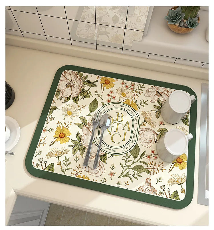 Super Absorbent Coffee Mat Draining Coffee Dish Drying Mat Quick Dry Bathroom Tableware Hide Stain Rubber Backed Absorbent Mat
