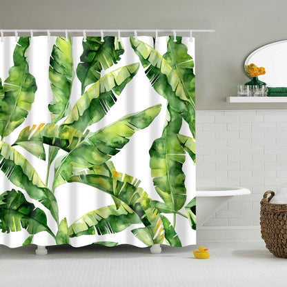 Tropical Green Plant Leaf Palm Cactus Shower Curtains Bathroom Curtain Frabic Waterproof Polyester Bathroom Curtain with Hooks
