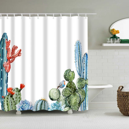Tropical Green Plant Leaf Palm Cactus Shower Curtains Bathroom Curtain Frabic Waterproof Polyester Bathroom Curtain with Hooks