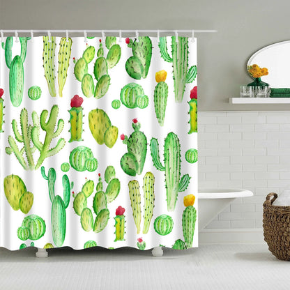 Tropical Green Plant Leaf Palm Cactus Shower Curtains Bathroom Curtain Frabic Waterproof Polyester Bathroom Curtain with Hooks