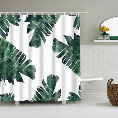 Tropical Green Plant Leaf Palm Cactus Shower Curtains Bathroom Curtain Frabic Waterproof Polyester Bathroom Curtain with Hooks