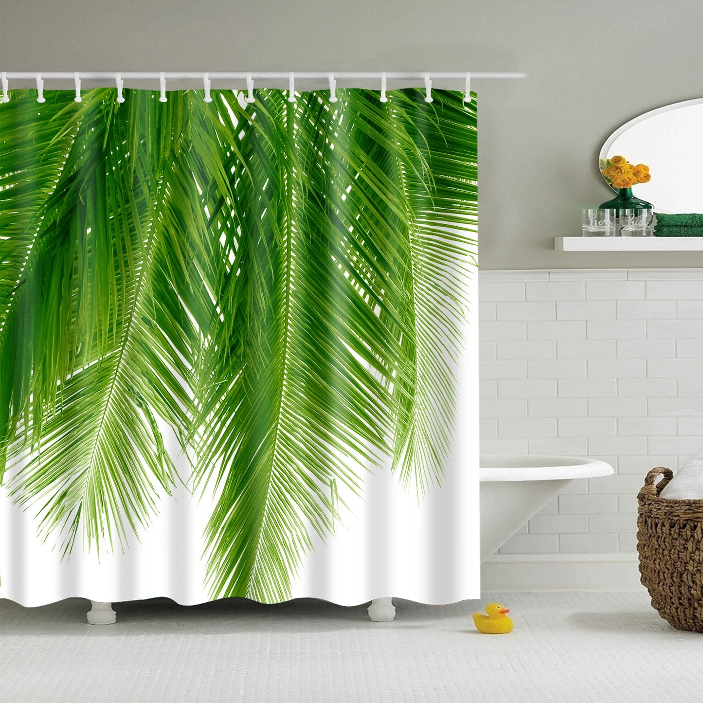Tropical Green Plant Leaf Palm Cactus Shower Curtains Bathroom Curtain Frabic Waterproof Polyester Bathroom Curtain with Hooks
