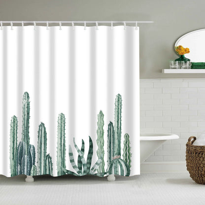 Tropical Green Plant Leaf Palm Cactus Shower Curtains Bathroom Curtain Frabic Waterproof Polyester Bathroom Curtain with Hooks