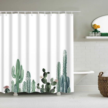 Tropical Green Plant Leaf Palm Cactus Shower Curtains Bathroom Curtain Frabic Waterproof Polyester Bathroom Curtain with Hooks