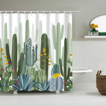 Tropical Green Plant Leaf Palm Cactus Shower Curtains Bathroom Curtain Frabic Waterproof Polyester Bathroom Curtain with Hooks