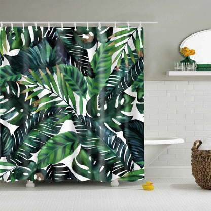 Tropical Green Plant Leaf Palm Cactus Shower Curtains Bathroom Curtain Frabic Waterproof Polyester Bathroom Curtain with Hooks