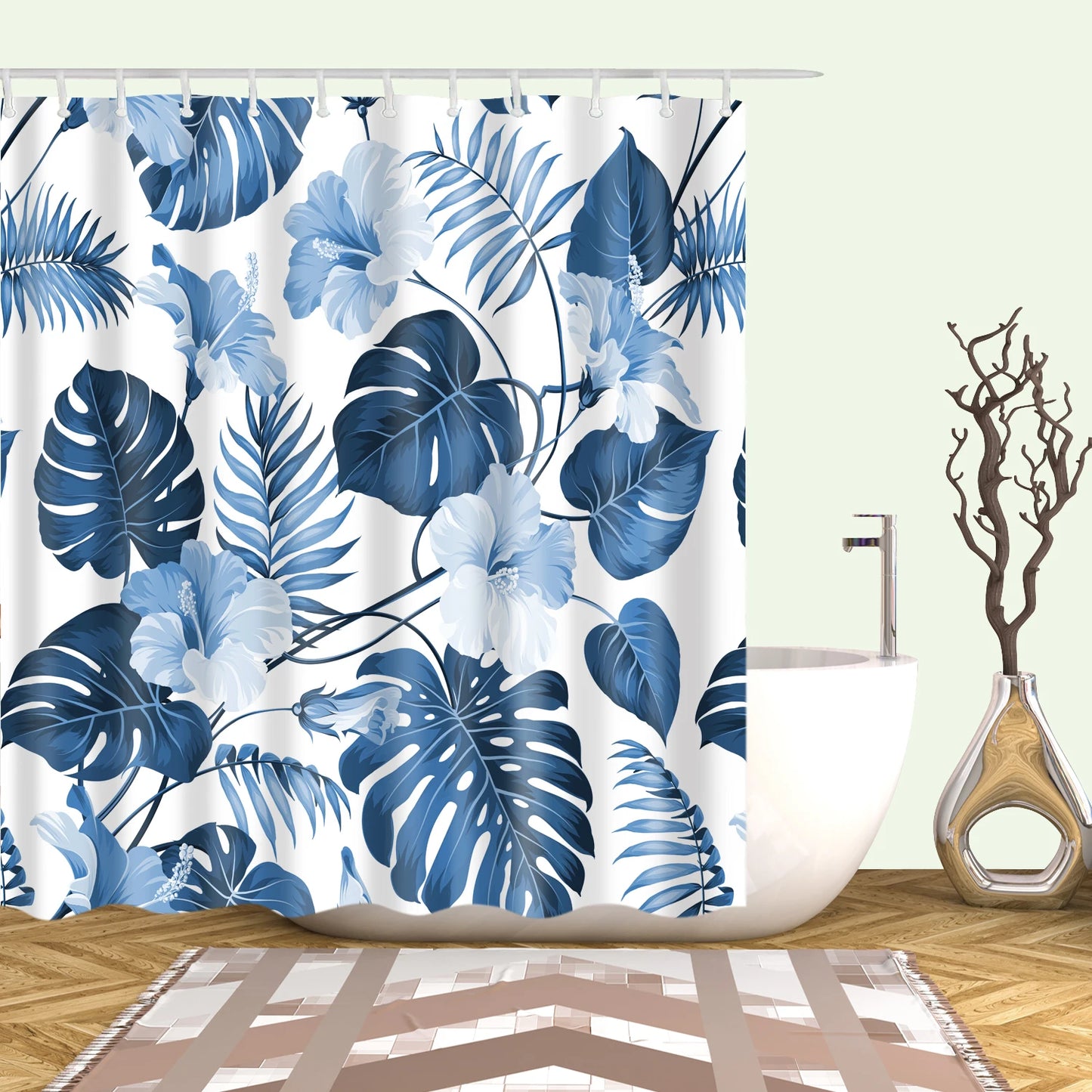 Tropical Green Plant Leaf Palm Cactus Shower Curtains Bathroom Curtain Frabic Waterproof Polyester Bathroom Curtain with Hooks