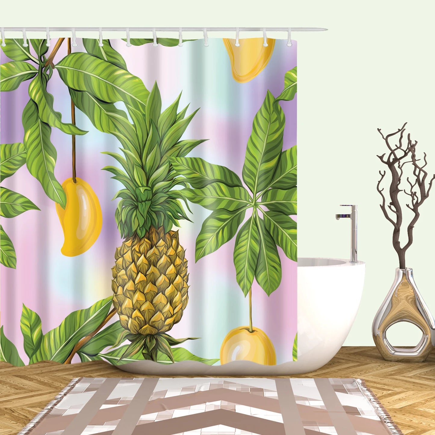 Tropical Green Plant Leaf Palm Cactus Shower Curtains Bathroom Curtain Frabic Waterproof Polyester Bathroom Curtain with Hooks