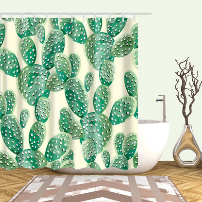Tropical Green Plant Leaf Palm Cactus Shower Curtains Bathroom Curtain Frabic Waterproof Polyester Bathroom Curtain with Hooks