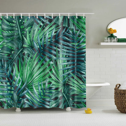 Tropical Green Plant Leaf Palm Cactus Shower Curtains Bathroom Curtain Frabic Waterproof Polyester Bathroom Curtain with Hooks