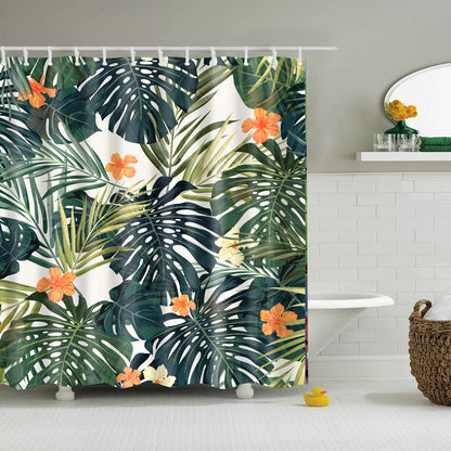 Tropical Green Plant Leaf Palm Cactus Shower Curtains Bathroom Curtain Frabic Waterproof Polyester Bathroom Curtain with Hooks