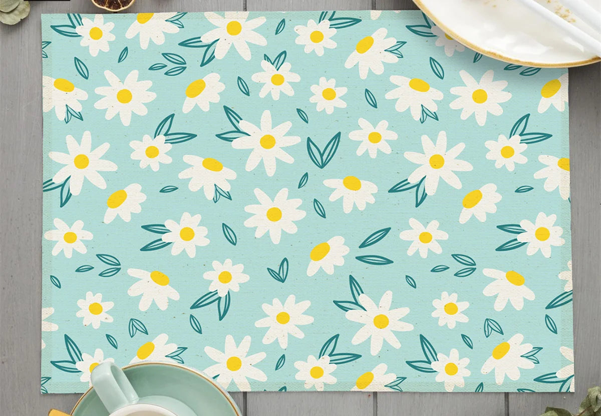 Tropical Plant Leaf Print Dining mat 32x45cm Linen Placemat Eucalyptus leaves Rose Flower Plant Drinking Cup Coaster Mats & Pads