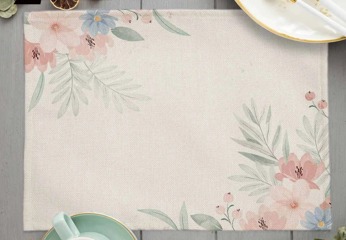Tropical Plant Leaf Print Dining mat 32x45cm Linen Placemat Eucalyptus leaves Rose Flower Plant Drinking Cup Coaster Mats & Pads