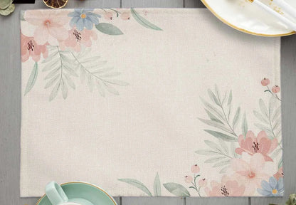 Tropical Plant Leaf Print Dining mat 32x45cm Linen Placemat Eucalyptus leaves Rose Flower Plant Drinking Cup Coaster Mats & Pads