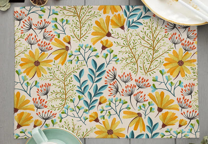 Tropical Plant Leaf Print Dining mat 32x45cm Linen Placemat Eucalyptus leaves Rose Flower Plant Drinking Cup Coaster Mats & Pads