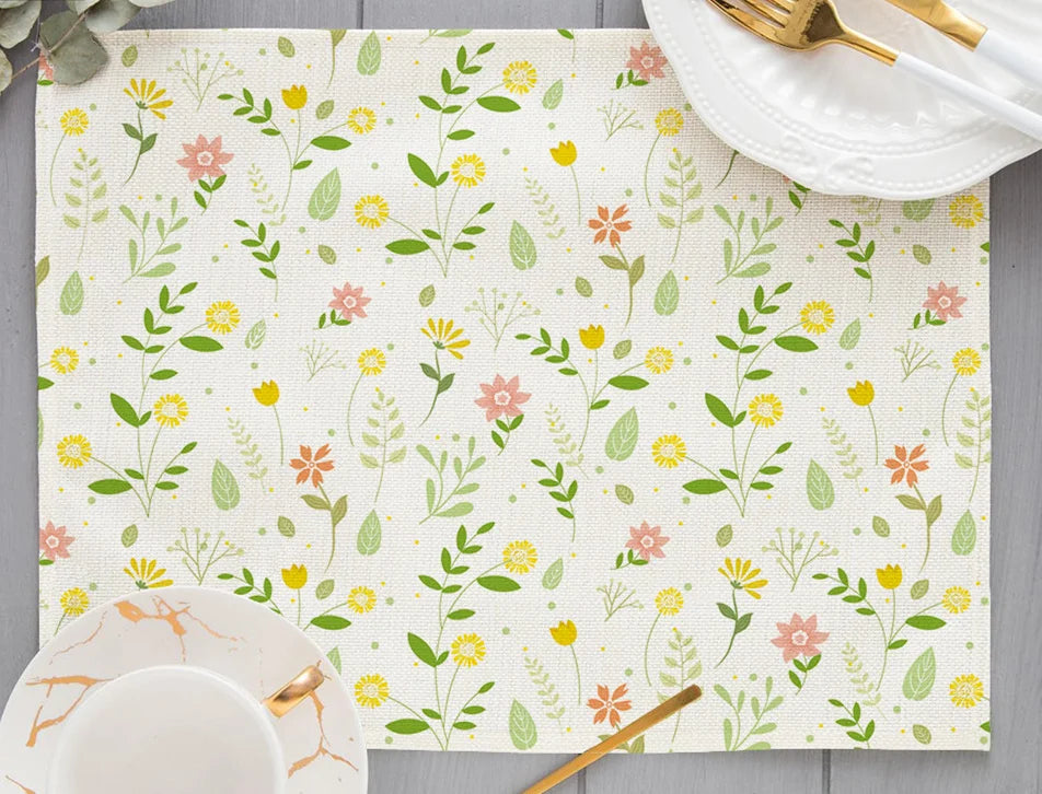 Tropical Plant Leaf Print Dining mat 32x45cm Linen Placemat Eucalyptus leaves Rose Flower Plant Drinking Cup Coaster Mats & Pads