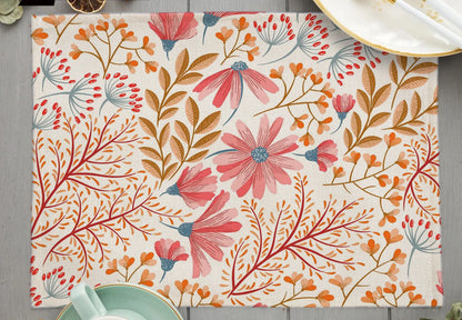 Tropical Plant Leaf Print Dining mat 32x45cm Linen Placemat Eucalyptus leaves Rose Flower Plant Drinking Cup Coaster Mats & Pads