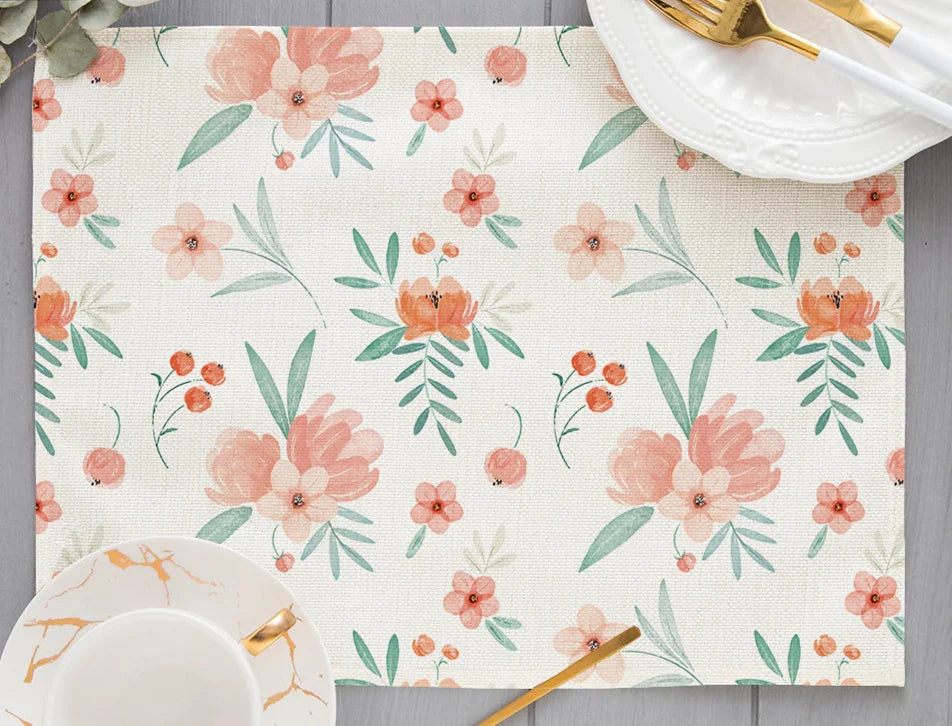 Tropical Plant Leaf Print Dining mat 32x45cm Linen Placemat Eucalyptus leaves Rose Flower Plant Drinking Cup Coaster Mats & Pads