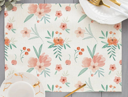 Tropical Plant Leaf Print Dining mat 32x45cm Linen Placemat Eucalyptus leaves Rose Flower Plant Drinking Cup Coaster Mats & Pads