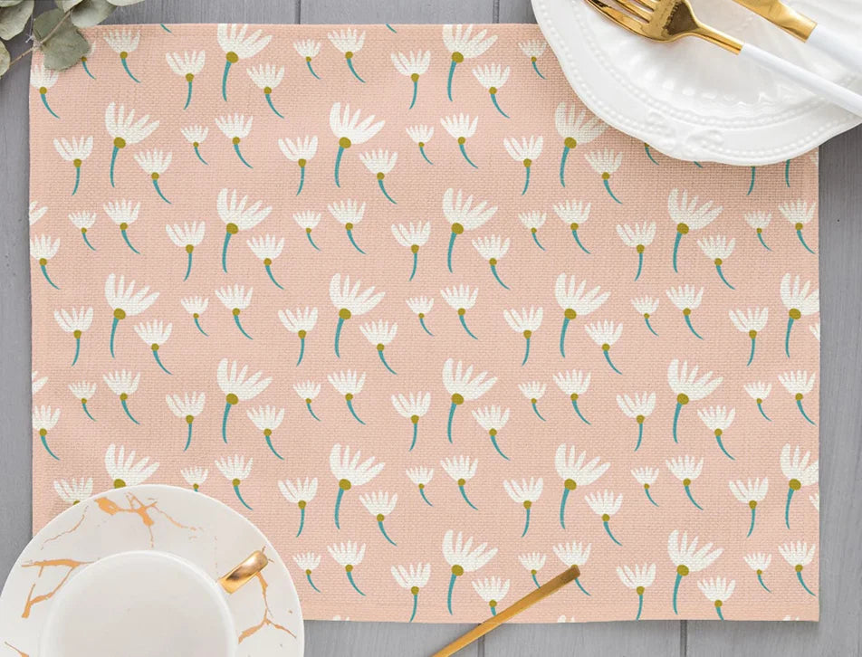 Tropical Plant Leaf Print Dining mat 32x45cm Linen Placemat Eucalyptus leaves Rose Flower Plant Drinking Cup Coaster Mats & Pads