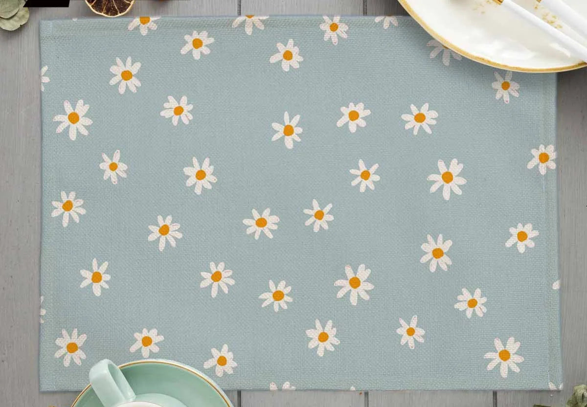Tropical Plant Leaf Print Dining mat 32x45cm Linen Placemat Eucalyptus leaves Rose Flower Plant Drinking Cup Coaster Mats & Pads