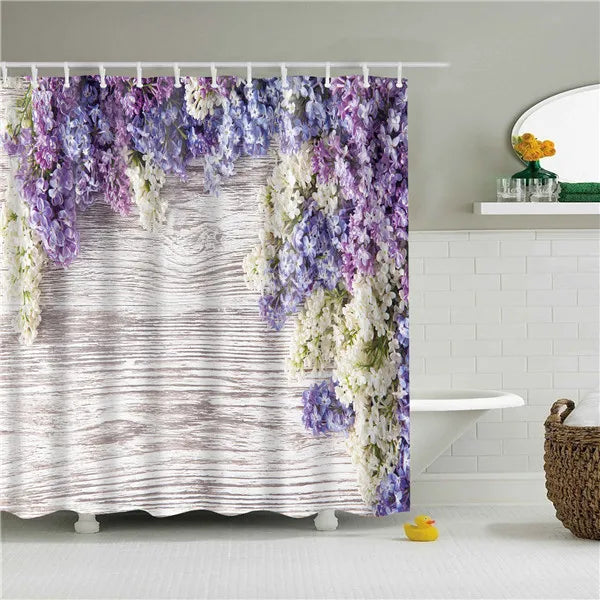 Tropical Plant Palm Leaf Cactus Lavender Bathroom Curtain Shower Curtains Bath Screen Frabic Waterproof Polyester with Hooks
