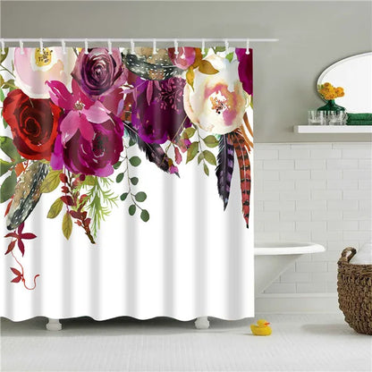 Tropical Plant Palm Leaf Cactus Lavender Bathroom Curtain Shower Curtains Bath Screen Frabic Waterproof Polyester with Hooks