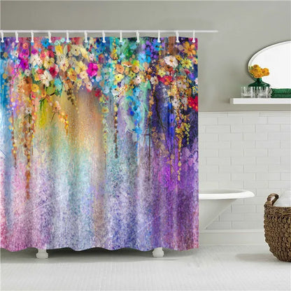 Tropical Plant Palm Leaf Cactus Lavender Bathroom Curtain Shower Curtains Bath Screen Frabic Waterproof Polyester with Hooks
