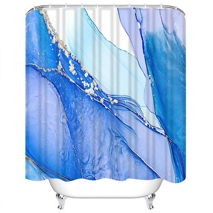 Violet Cyan Liquid Marble Bathroom Shower Curtains Gold Lines Turquoise Printed Waterproof Polyester Bathtub Curtains With Hooks