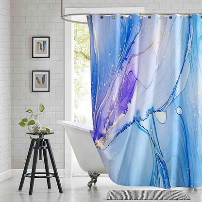 Violet Cyan Liquid Marble Bathroom Shower Curtains Gold Lines Turquoise Printed Waterproof Polyester Bathtub Curtains With Hooks