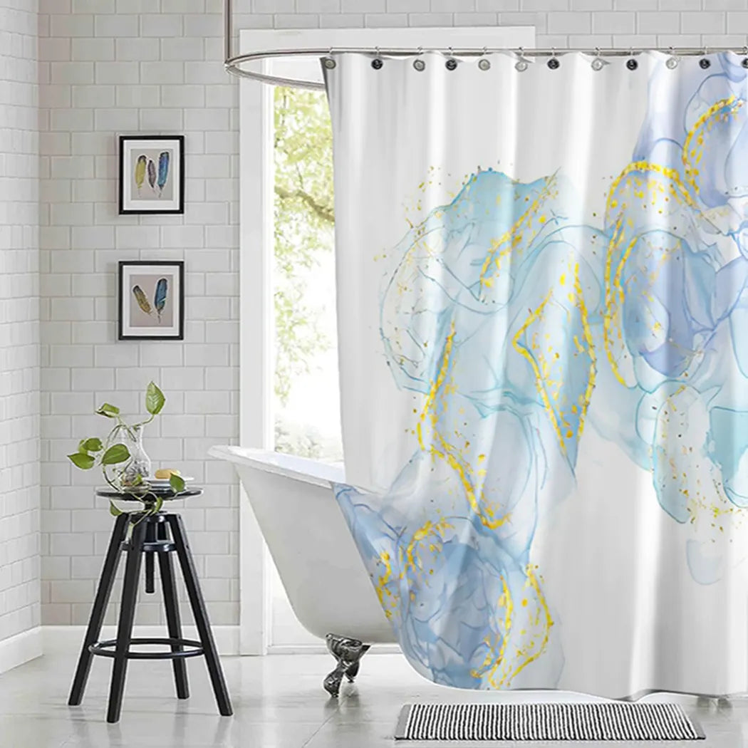 Violet Cyan Liquid Marble Bathroom Shower Curtains Gold Lines Turquoise Printed Waterproof Polyester Bathtub Curtains With Hooks