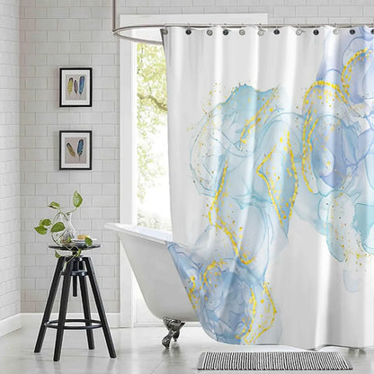 Violet Cyan Liquid Marble Bathroom Shower Curtains Gold Lines Turquoise Printed Waterproof Polyester Bathtub Curtains With Hooks