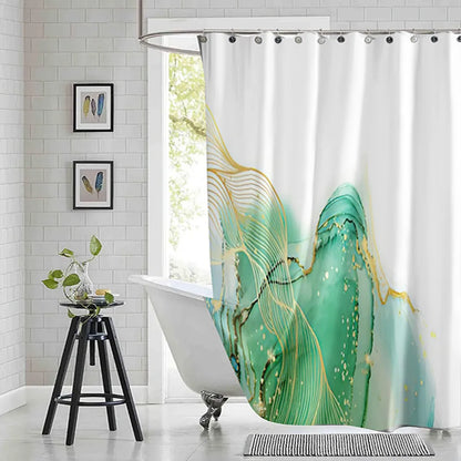 Violet Cyan Liquid Marble Bathroom Shower Curtains Gold Lines Turquoise Printed Waterproof Polyester Bathtub Curtains With Hooks