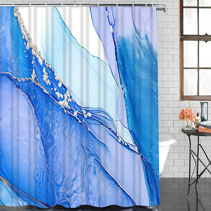 Violet Cyan Liquid Marble Bathroom Shower Curtains Gold Lines Turquoise Printed Waterproof Polyester Bathtub Curtains With Hooks