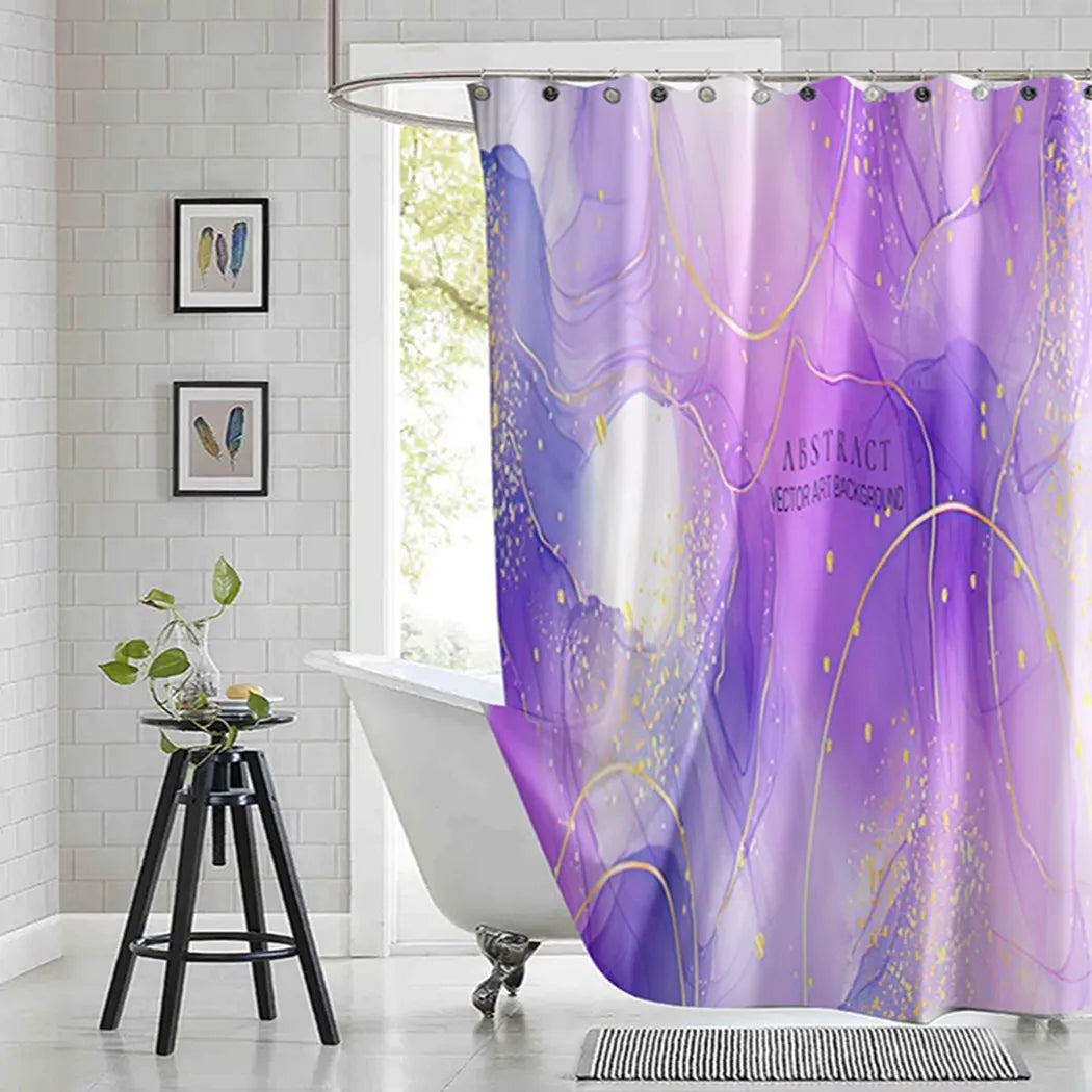 Violet Cyan Liquid Marble Bathroom Shower Curtains Gold Lines Turquoise Printed Waterproof Polyester Bathtub Curtains With Hooks
