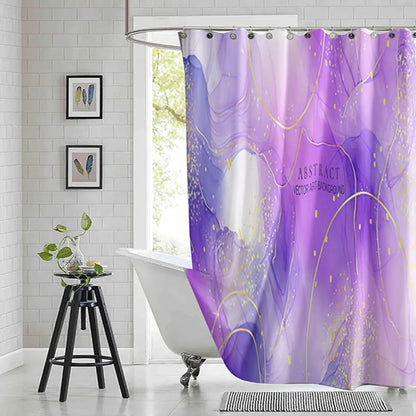 Violet Cyan Liquid Marble Bathroom Shower Curtains Gold Lines Turquoise Printed Waterproof Polyester Bathtub Curtains With Hooks