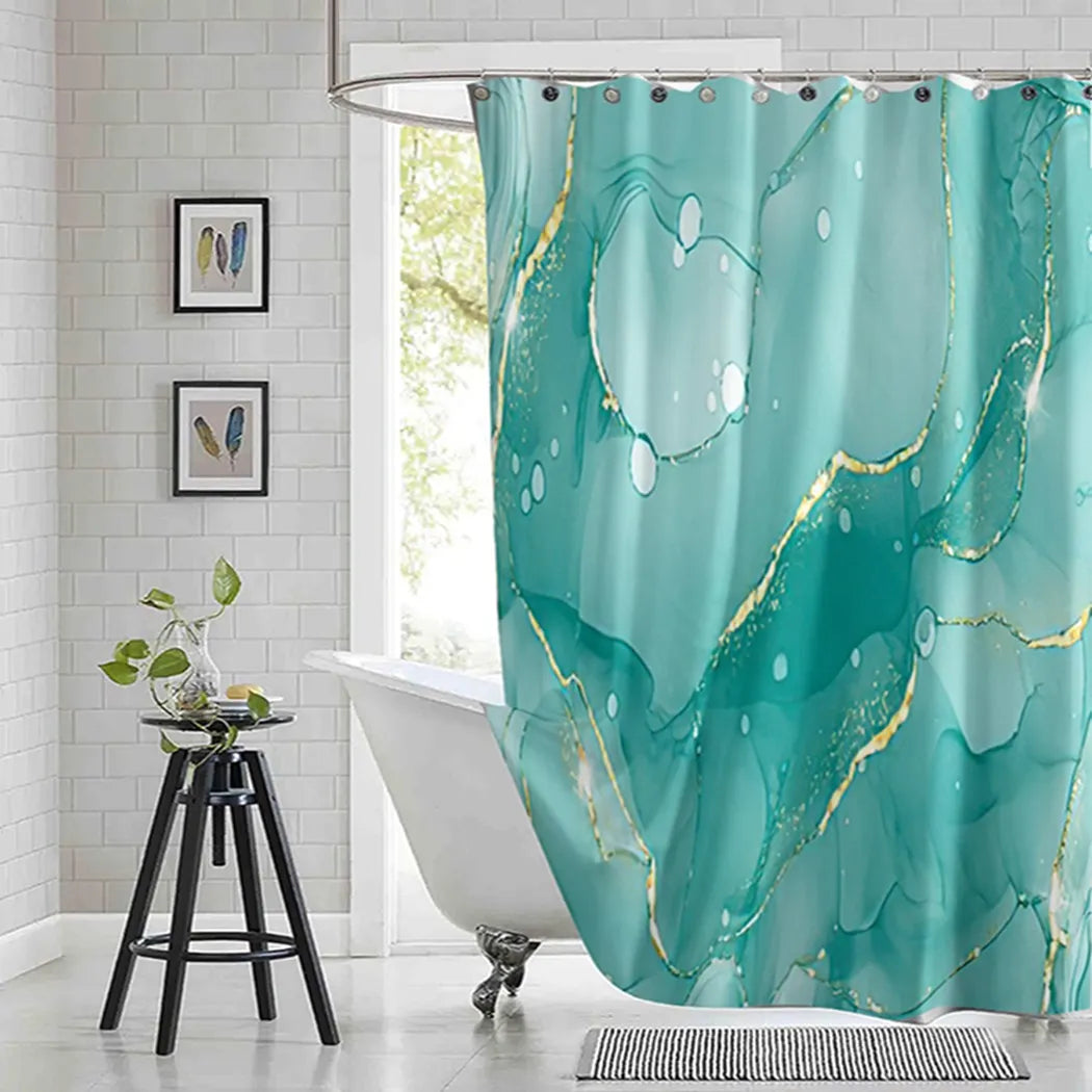 Violet Cyan Liquid Marble Bathroom Shower Curtains Gold Lines Turquoise Printed Waterproof Polyester Bathtub Curtains With Hooks