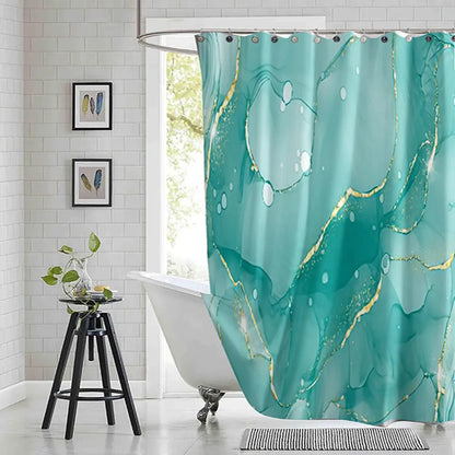 Violet Cyan Liquid Marble Bathroom Shower Curtains Gold Lines Turquoise Printed Waterproof Polyester Bathtub Curtains With Hooks