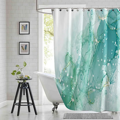 Violet Cyan Liquid Marble Bathroom Shower Curtains Gold Lines Turquoise Printed Waterproof Polyester Bathtub Curtains With Hooks