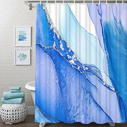 Violet Cyan Liquid Marble Bathroom Shower Curtains Gold Lines Turquoise Printed Waterproof Polyester Bathtub Curtains With Hooks
