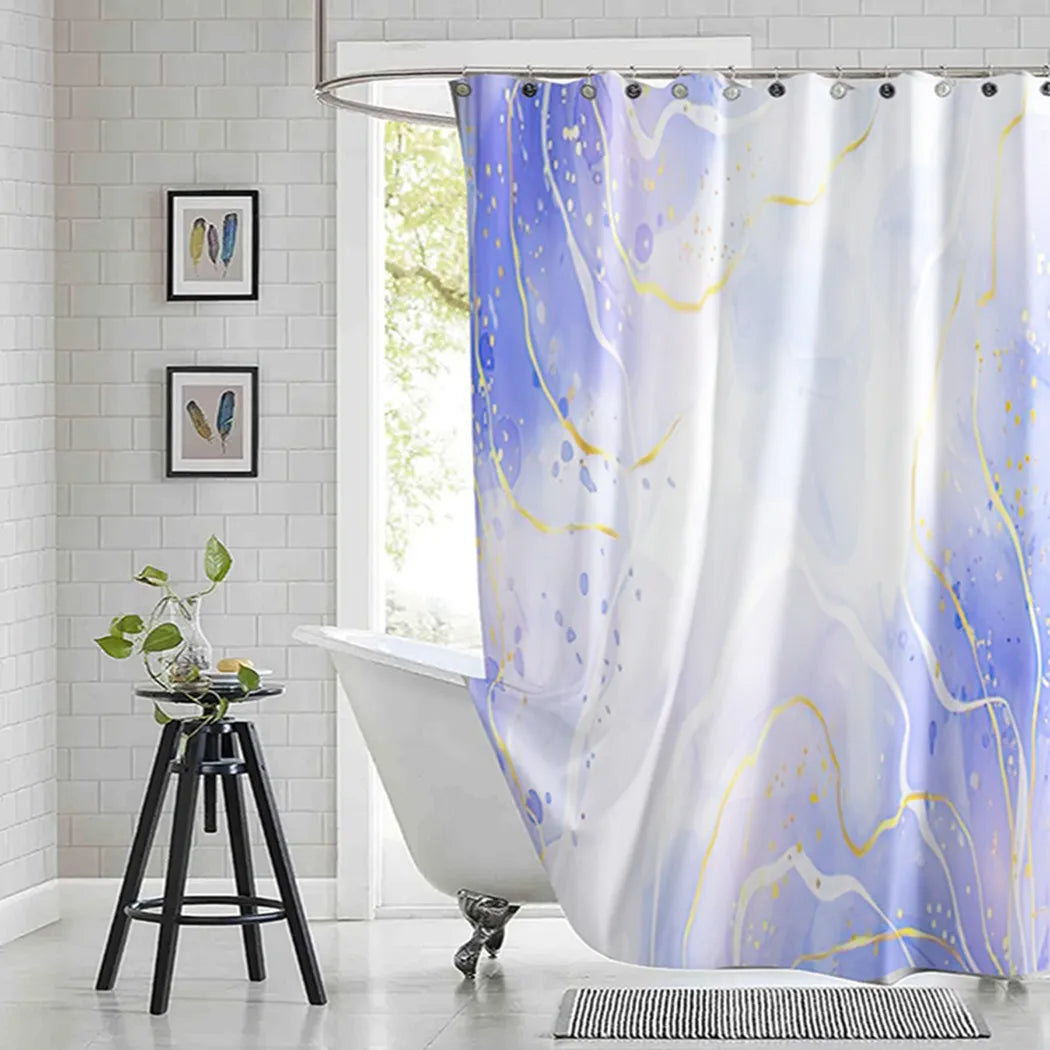 Violet Cyan Liquid Marble Bathroom Shower Curtains Gold Lines Turquoise Printed Waterproof Polyester Bathtub Curtains With Hooks