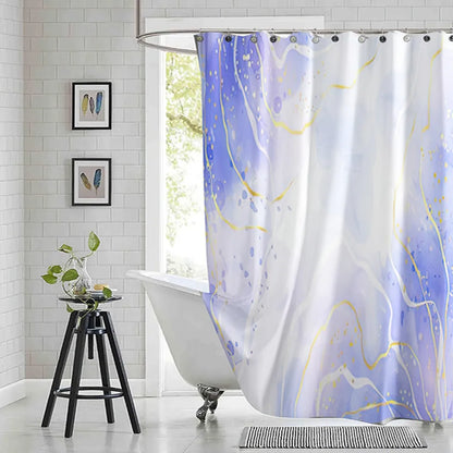 Violet Cyan Liquid Marble Bathroom Shower Curtains Gold Lines Turquoise Printed Waterproof Polyester Bathtub Curtains With Hooks