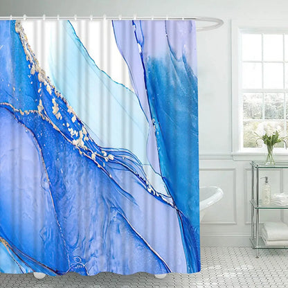 Violet Cyan Liquid Marble Bathroom Shower Curtains Gold Lines Turquoise Printed Waterproof Polyester Bathtub Curtains With Hooks